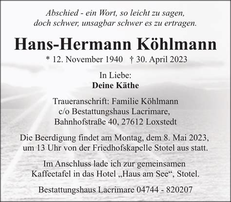 Hans Hermann Köhlmann Gedenken Nordsee Zeitung