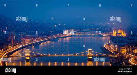 Budapest, night panorama on Danube Stock Photo - Alamy