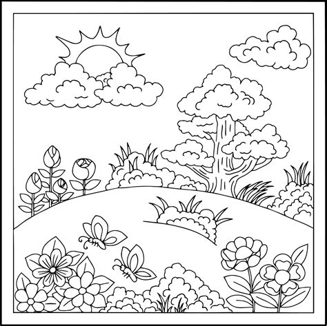 Design Vector Landscape Mountain Coloring Page for Kid 8822685 Vector ...