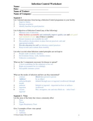 Infection Control Worksheet Fill Online Printable Fillable