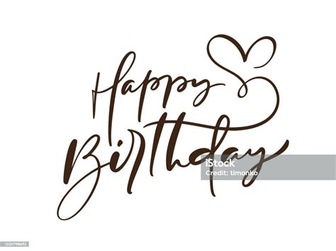 Happy Birthday Vector Calligraphy Text With Heart Handwritten Brush Ink