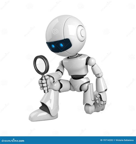 White Robot with Magnifying Glass Stock Illustration - Illustration of