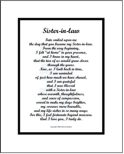 Sister In Law Poem Digital Download Sister In Law Verse Print Saying