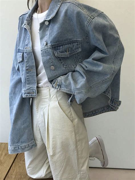 Dazy Solid Drop Shoulder Denim Jacket Shein Usa