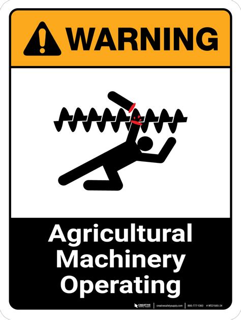 Warning Agricultural Machinery Operating Ansi Portrait Wall Sign