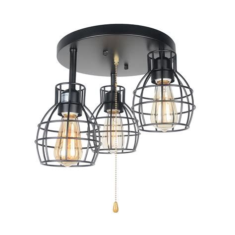 Beuhouz Black Ceiling Light with Pull String switch, Industrial Semi ...