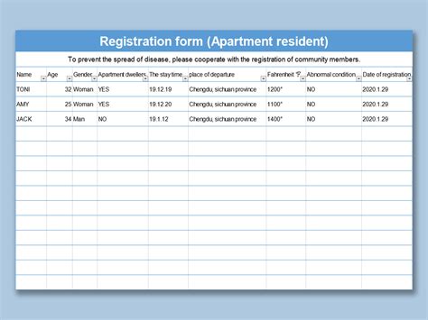 EXCEL of Apartment Resident Registration Form.xlsx | WPS Free Templates