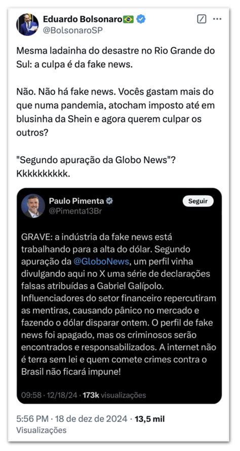 Não Há Fake News Diz Eduardo Bolsonaro Sobre Alta Do Dólar