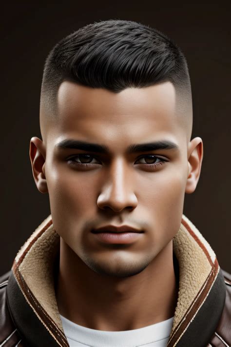 Create An Image Of A Young Man Black Hair Buzz Cut Brown Eyes No