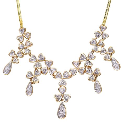 Sparkld Ct Yellow Gold Ct Diamond Heart Chandelier Necklace