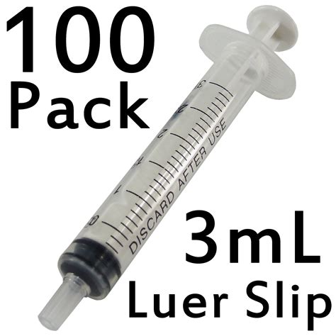 3mL Luer Slip Tip Syringes with .1mL Graduation (Sterile) - Box of 100 ...
