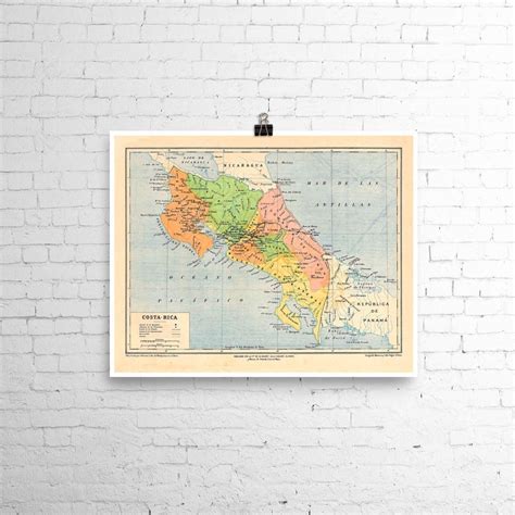 Costa Rica Vintage Map Print From A Vintage Map Gift For