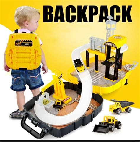 Construction site toys PlaySet backpack 2 trucks building crane digger ...