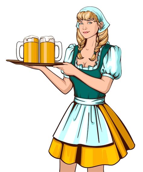 Gar Om De Mulher Jovem E Bonita Segurando A Bandeja Cerveja Vetor