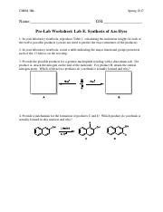 Lab E Pre Lab Worksheet Pdf CHEM 3BL Spring 2017 Name GSI Pre Lab