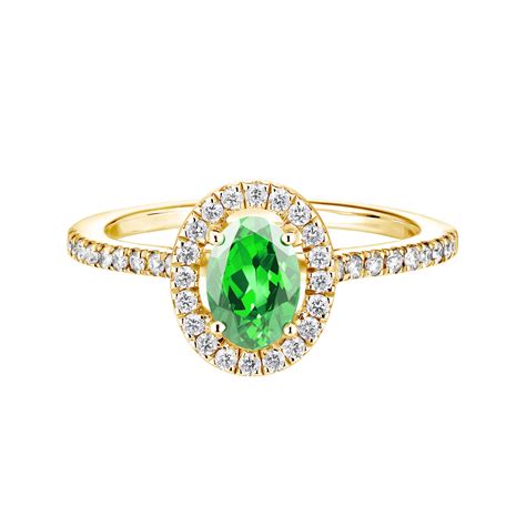 Bague Or jaune Tsavorite Rétromantique Ovale Pavée Gemmyo