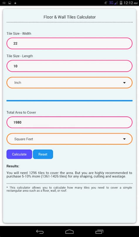 Android Floor Wall Tiles Calculator