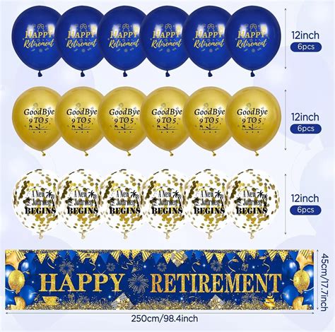 Large Happy Retirement Banner Backdrop And Balloons Decorations Navy