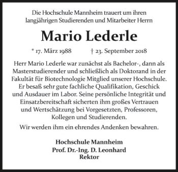 Traueranzeigen Von Mario Lederle Trauerportal Ihrer Tageszeitung