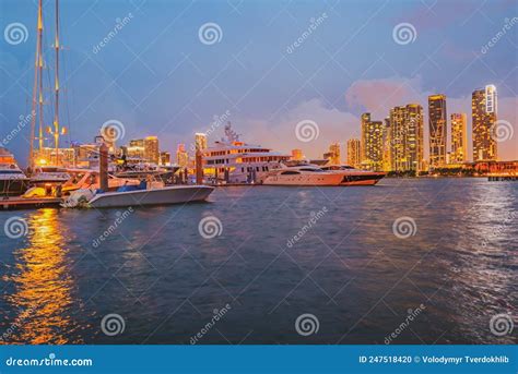 Miami City Night Skyline. Miami Cityscape at Night. Stock Photo - Image ...