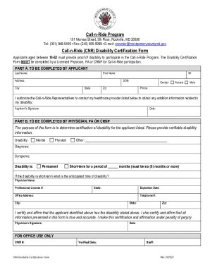 Fillable Online Call N Ride Cnr Disability Certification Form Fax