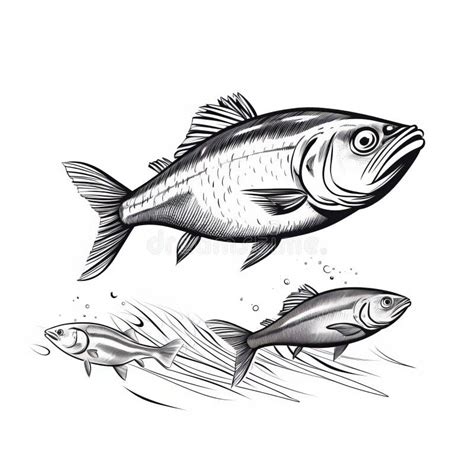 Monochromatic Hand Drawing of Swimming Fish Stock Illustration ...