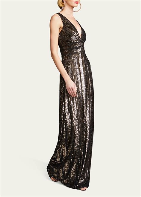 Halston Esra Sleeveless Deep V Neck Sequin Gown Bergdorf Goodman