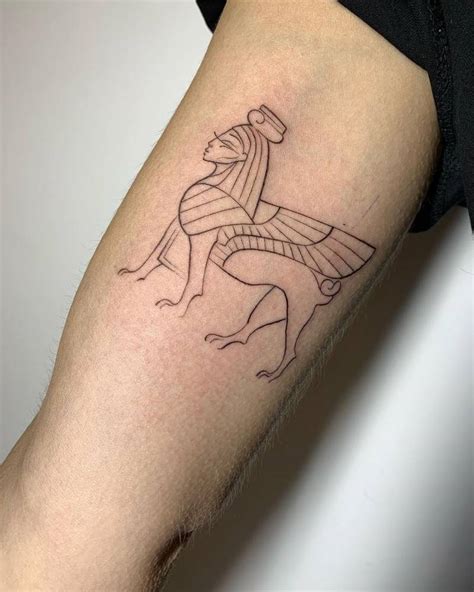 Fine Line Sphinx Tattoo Located On The Inner Arm