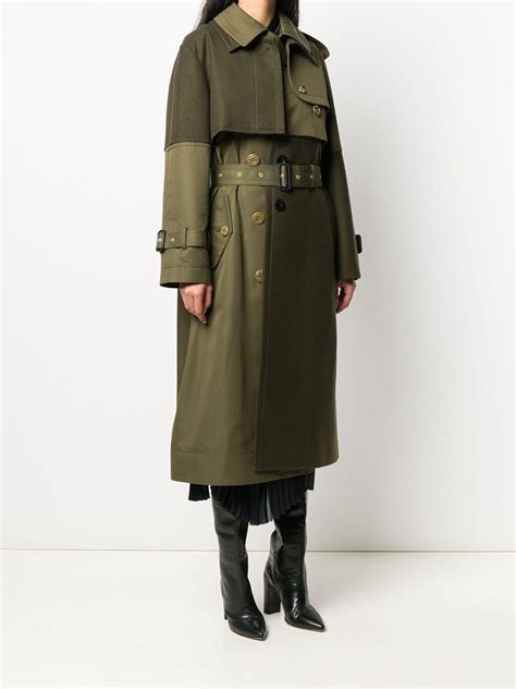 Sacai Wool Patchwork Trench Coat In Green Lyst