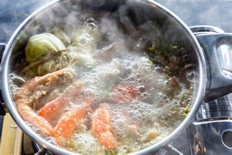 Seafood Hot Pot Stock Image Image Of Suki Close Fish