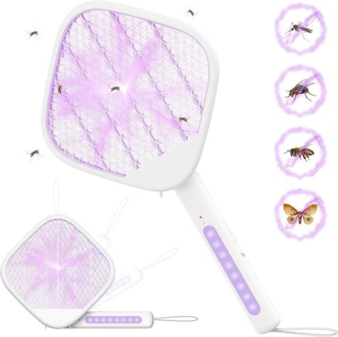 Electric Fly Swatter Rechargeable Foldable Hand Held Bug Zapper Racket Fly