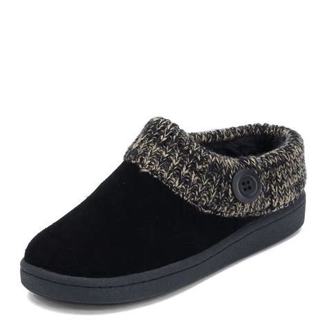 Clarks Womens Slipper Suede Leather Knitted Collar Clog Slippers Plush Faux Fur Lining Black