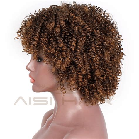 Aisi Hair Afro Kinky Curly Short Wigs Brown Color Heat Resistant