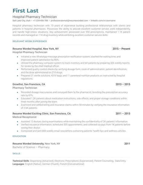 Hospital Pharmacy Technician Resume Examples for 2025 | Resume Worded