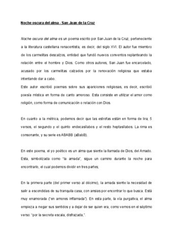 Comentario Noche Oscura Del Alma San Juan De La Cruz Pdf