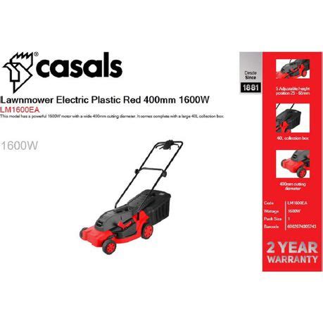 Casals 1600W Electric Lawnmower Red 400mm Tool Home