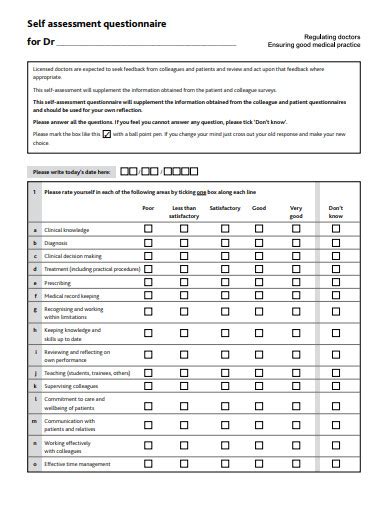 Self Assessment Questionnaire Templates In Pdf Doc