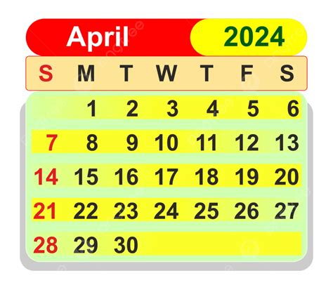 Diseño De Calendario Mensual De Abril De 2024 Ai PNG dibujos Diseño De