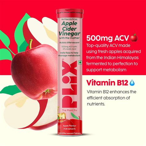 The Plant Fix Plix Apple Cider Vinegar Effervescent tablet with mother ...
