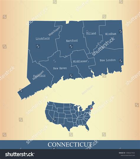 Connecticut county map vector outline gray - Royalty Free Stock Vector 1096027454 - Avopix.com