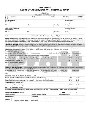 Fillable Online Leave Of Absence Or Withdrawal Form Pratt Institute