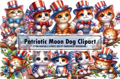 Watercolor Patriotic Moon Cat Clipart Graphic By Sublimation Artist · Creative Fabrica