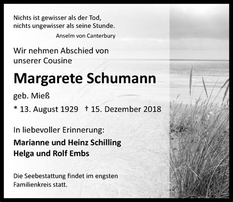 Traueranzeigen Von Margarete Schumann WirTrauern