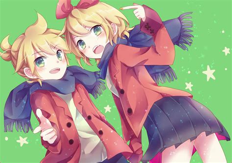 Safebooru 1boy 1girl Blonde Hair Blush Bow Emilion Green Eyes Hair Bow Kagamine Len Kagamine