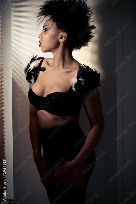Beautiful Fashion Model Wearing Black Lingerie Stock Photo Adobe Stock
