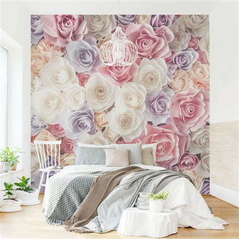 Papier peint panoramique roses fleurs fleuri à motif romantique 89