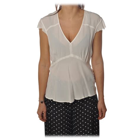 Pinko Blusa Popcorn Scollo A V Manica Ad Aletta Bianco Camicia