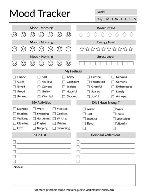 Printable Simple Daily Mood Tracker Template InkPx