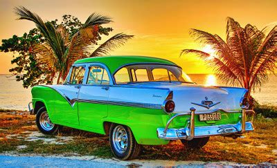 Ford Fairlane On The Beach Cuba Jigsaw Puzzle In Cars Bikes Puzzles