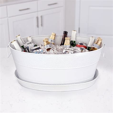 Aspen Metal Beverage Tub With Tray Hammered In White Brekx Brekx